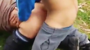 Cruising fucking this asshole without a condom in the bush, I fill his ass with cum creampie