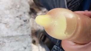 Used condom jerk off – Jerking so fast that I make foam of cum inside