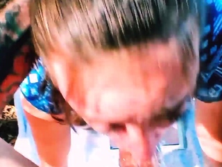 Brunette slut gives a great pov amateur blowjob
