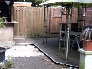 Interracial blowjob on terrace from mature milf