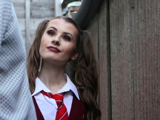 College voyeur in uniform teasing teachers cock outdoor