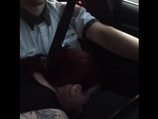 Redhead Teen Gobbles Cock in Audi Ride