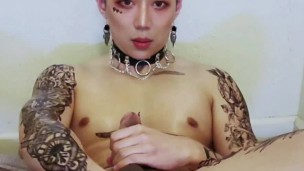 Gorgeous muscular femboy having multiple anal orgasms