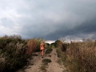 Risky Public Walk – Naked on a Broken Bridge